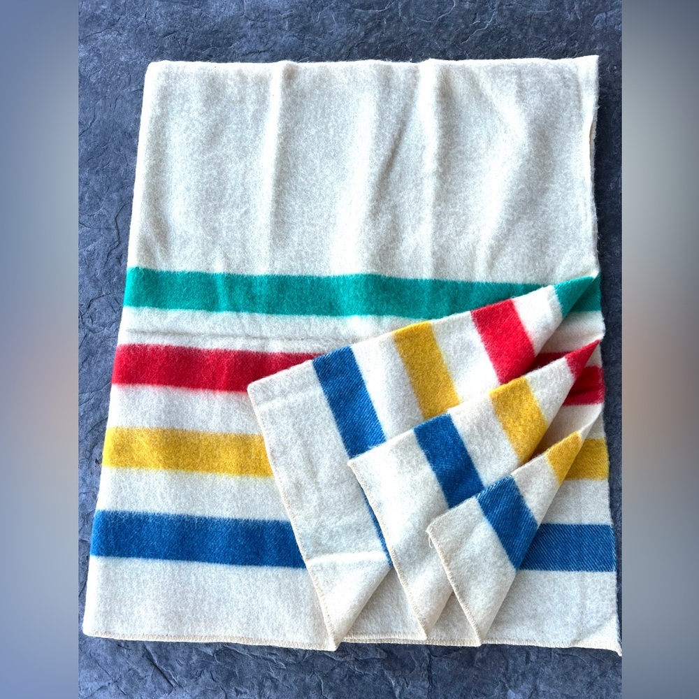 VINTAGE Pendleton Blanket Striped 86 X 73 Large Wool Glacier Park Hudson Bay